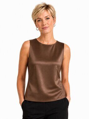 Bloomingdale's Sutton Studio Bronze Mocha Silk Sleeveless Top NWT